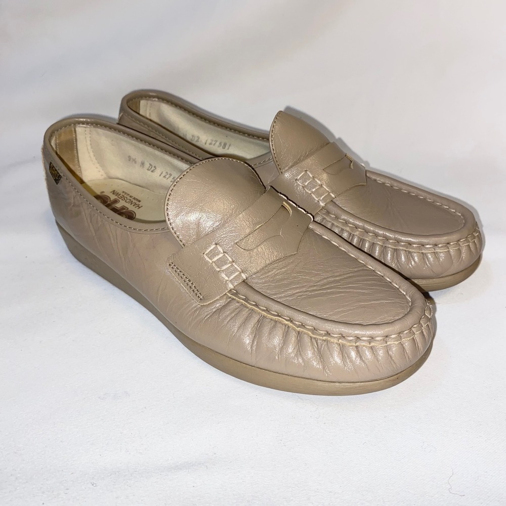 SAS Penny Loafers Womens 9.5 M Taupe Leather Handsewn Moccasin Made‎ in USA